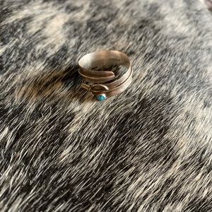 Adjustable sterling silver turquoise feather ring